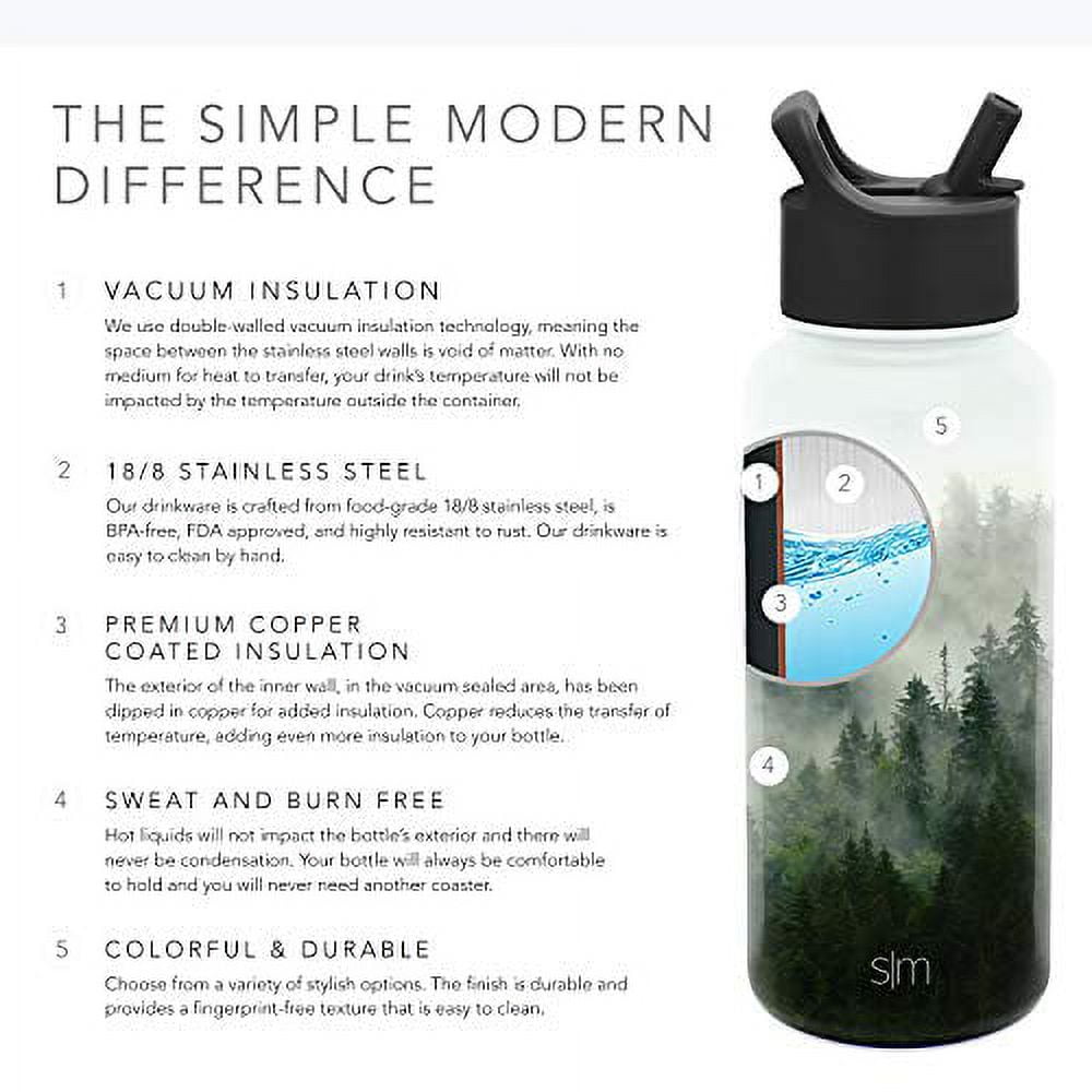 Simple Modern Summit Water Bottle Straw Lid Vacuum Insulated Stainless Steel Bottle | 18 fl oz M427H