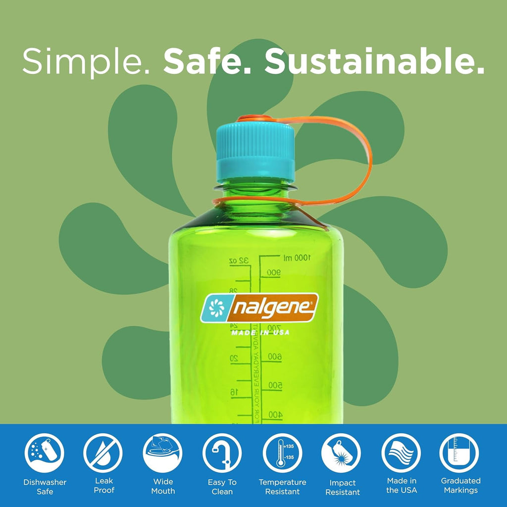 Nalgene Sustain Tritan BPA-Free Water Bottle Made with Material Derived from 50% Plastic Waste, 32 OZ, Narrow Mouth, Pear M153K