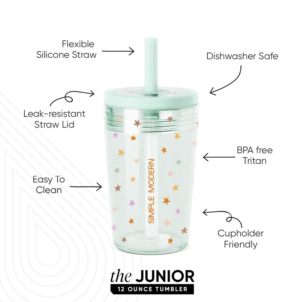 Simple Modern 12 fl oz Tritan Plastic Junior Tumbler with Silicone Straw Lid for Toddlers | Stars M399E