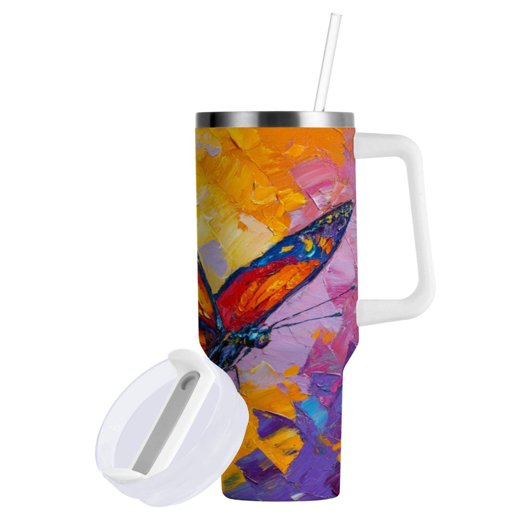 30 oz Insulated Stainless Steel Tumbler Double Wall Stainless Steel Tumbler with 2-Way Drinking Colorful Butterfly Flying M473N