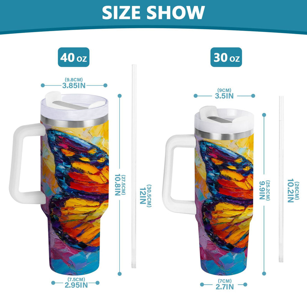 30 oz Insulated Stainless Steel Tumbler Double Wall Stainless Steel Tumbler with 2-Way Drinking Colorful Butterfly Flying M473N