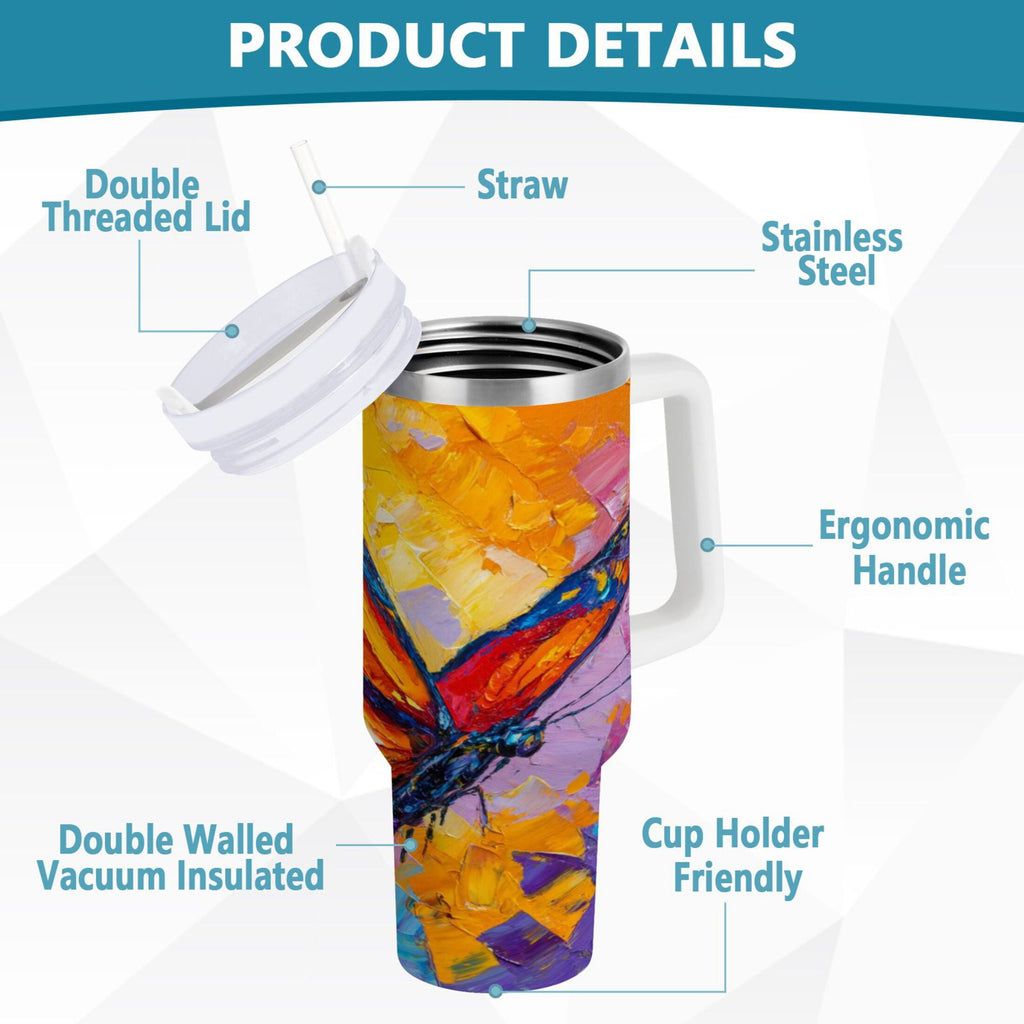 30 oz Insulated Stainless Steel Tumbler Double Wall Stainless Steel Tumbler with 2-Way Drinking Colorful Butterfly Flying M473N