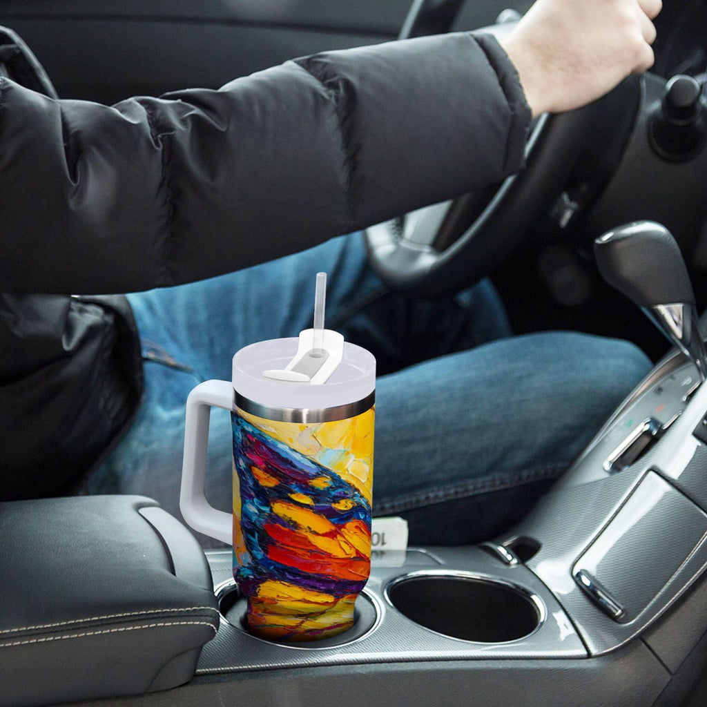 30 oz Insulated Stainless Steel Tumbler Double Wall Stainless Steel Tumbler with 2-Way Drinking Colorful Butterfly Flying M473N