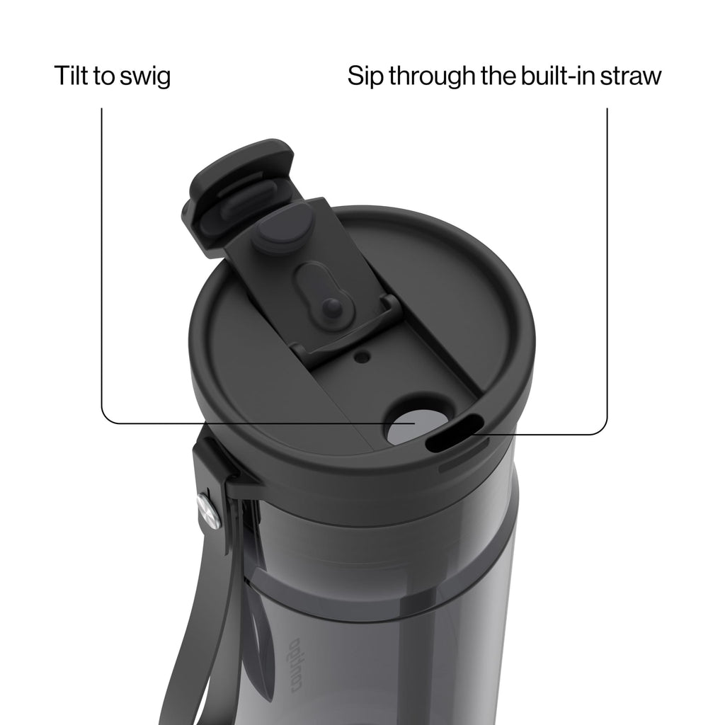Contigo DualSip Leakproof Plastic Reusable Water Bottle with Carrying Strap, Black/Clear, 24 oz M47Z