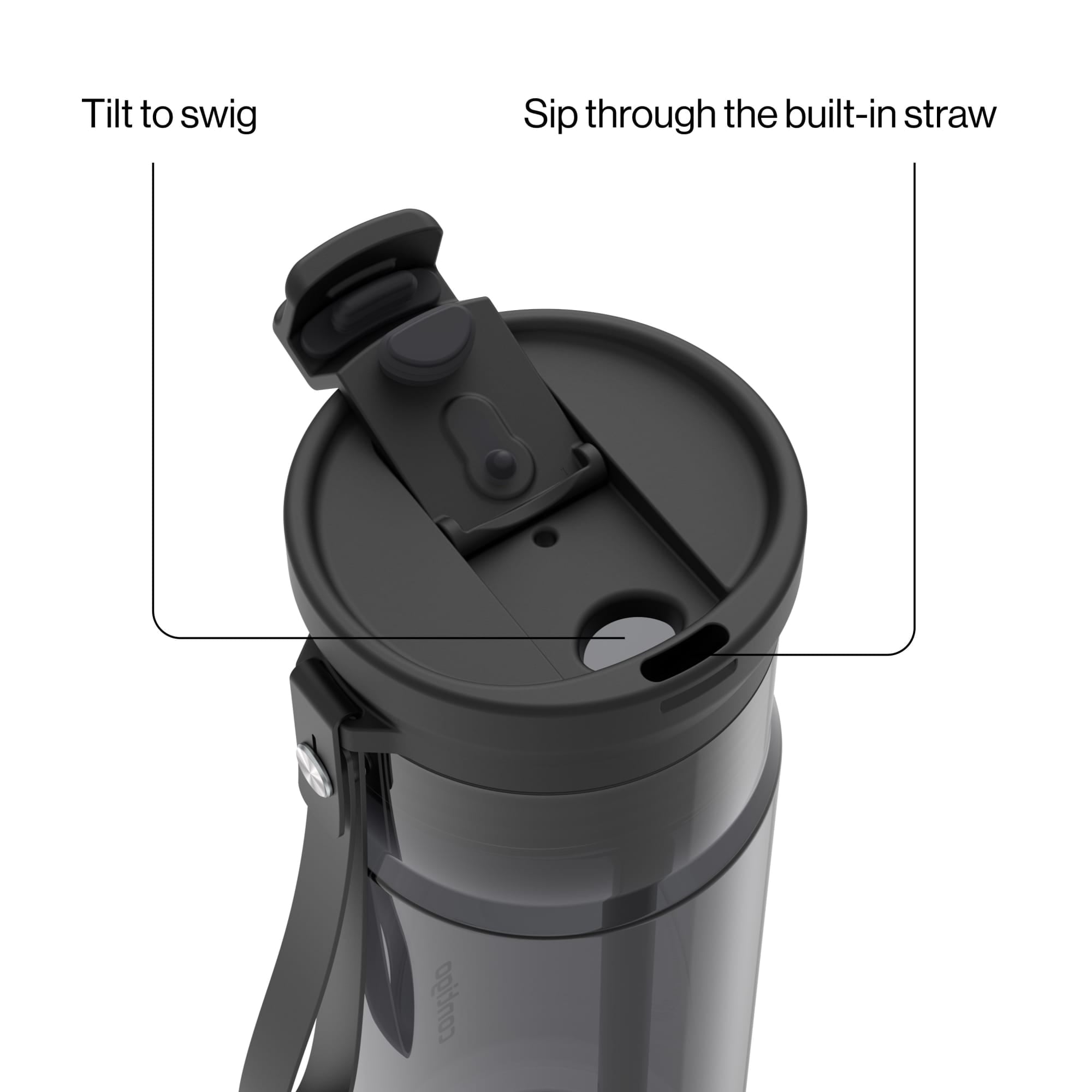 Contigo DualSip Leakproof Plastic Reusable Water Bottle with Carrying Strap, Black/Clear, 24 oz M47Z
