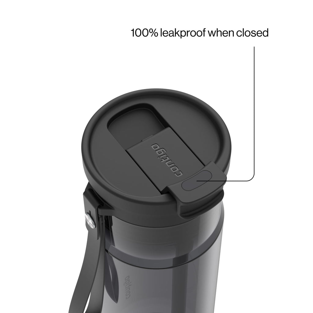 Contigo DualSip Leakproof Plastic Reusable Water Bottle with Carrying Strap, Black/Clear, 24 oz M47Z