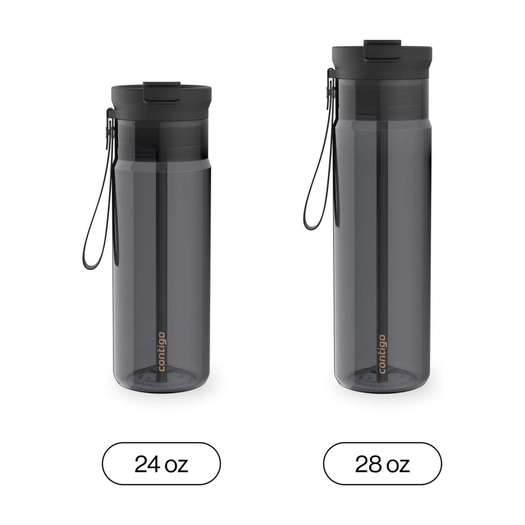Contigo DualSip Leakproof Plastic Reusable Water Bottle with Carrying Strap, Black/Clear, 24 oz M47Z