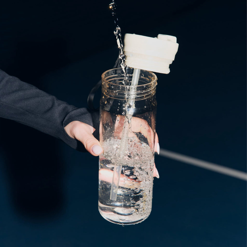 Contigo DualSip Leakproof Plastic Reusable Water Bottle with Carrying Strap, Black/Clear, 24 oz M47Z