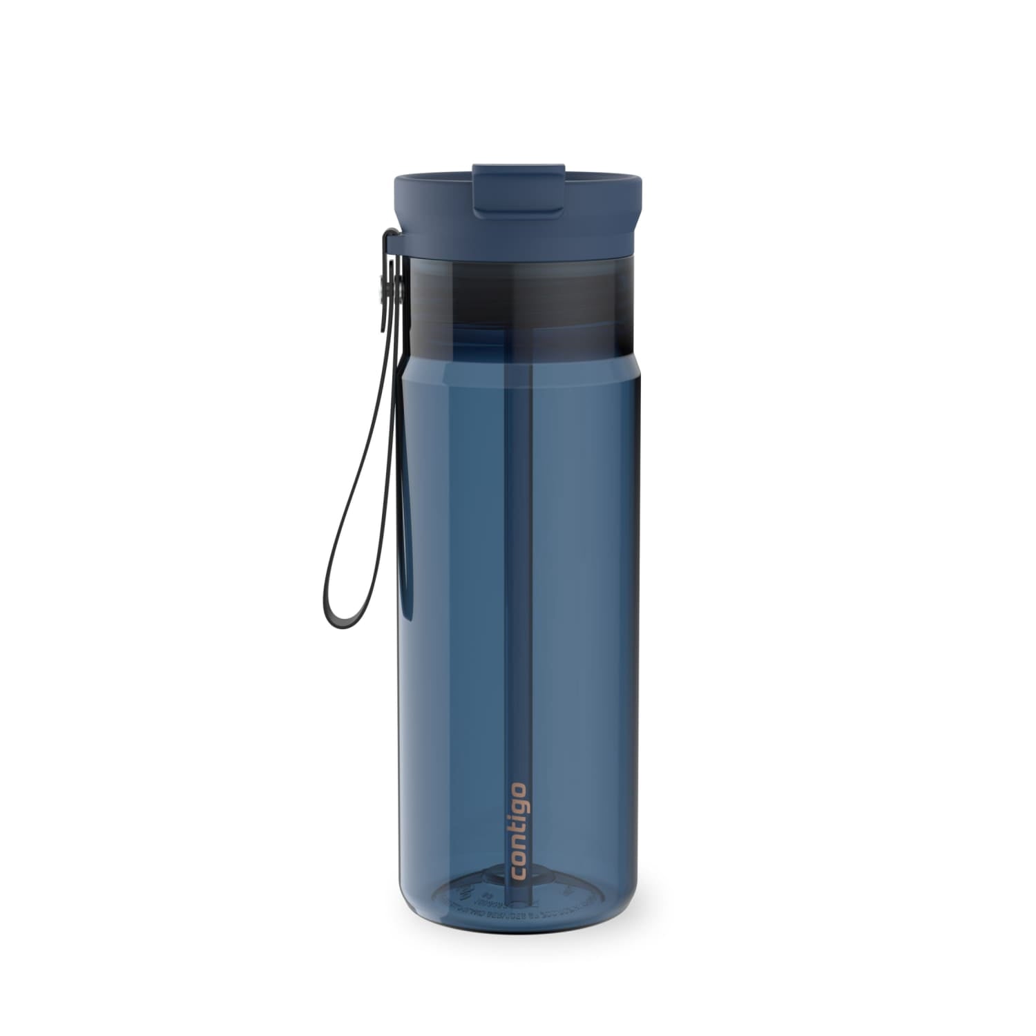 Contigo DualSip Leakproof Plastic Reusable Water Bottle with Carrying Strap, Black/Clear, 24 oz M47Z