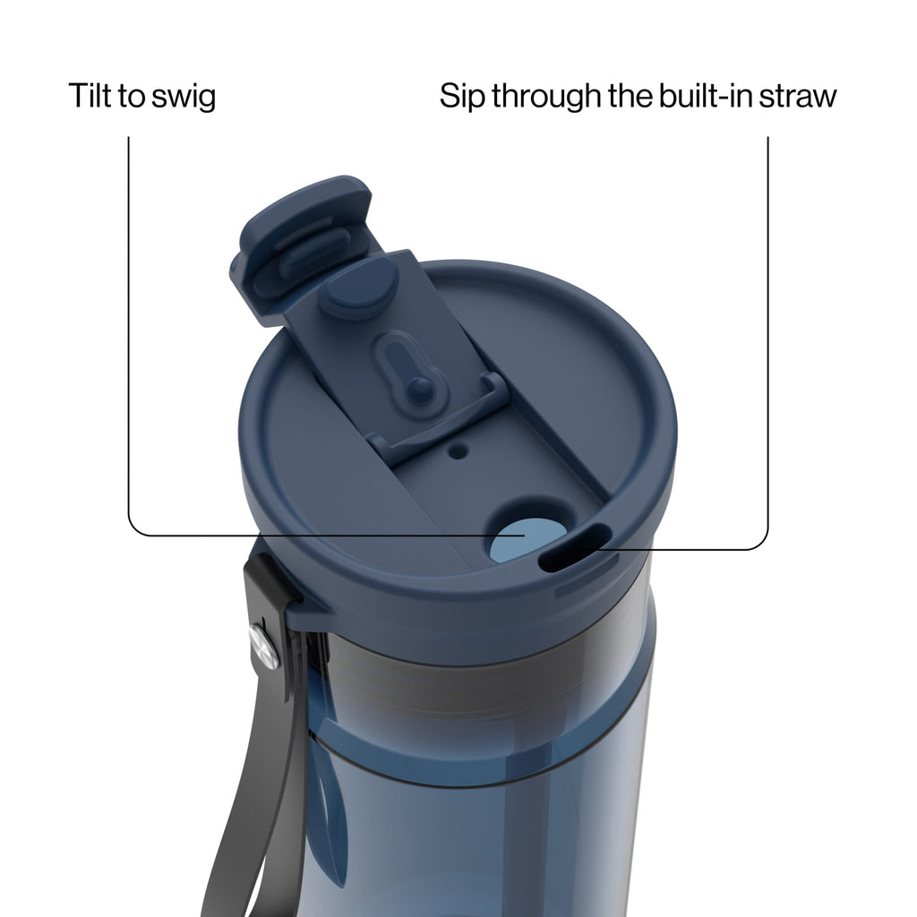 Contigo DualSip Leakproof Plastic Reusable Water Bottle with Carrying Strap, Black/Clear, 24 oz M47Z