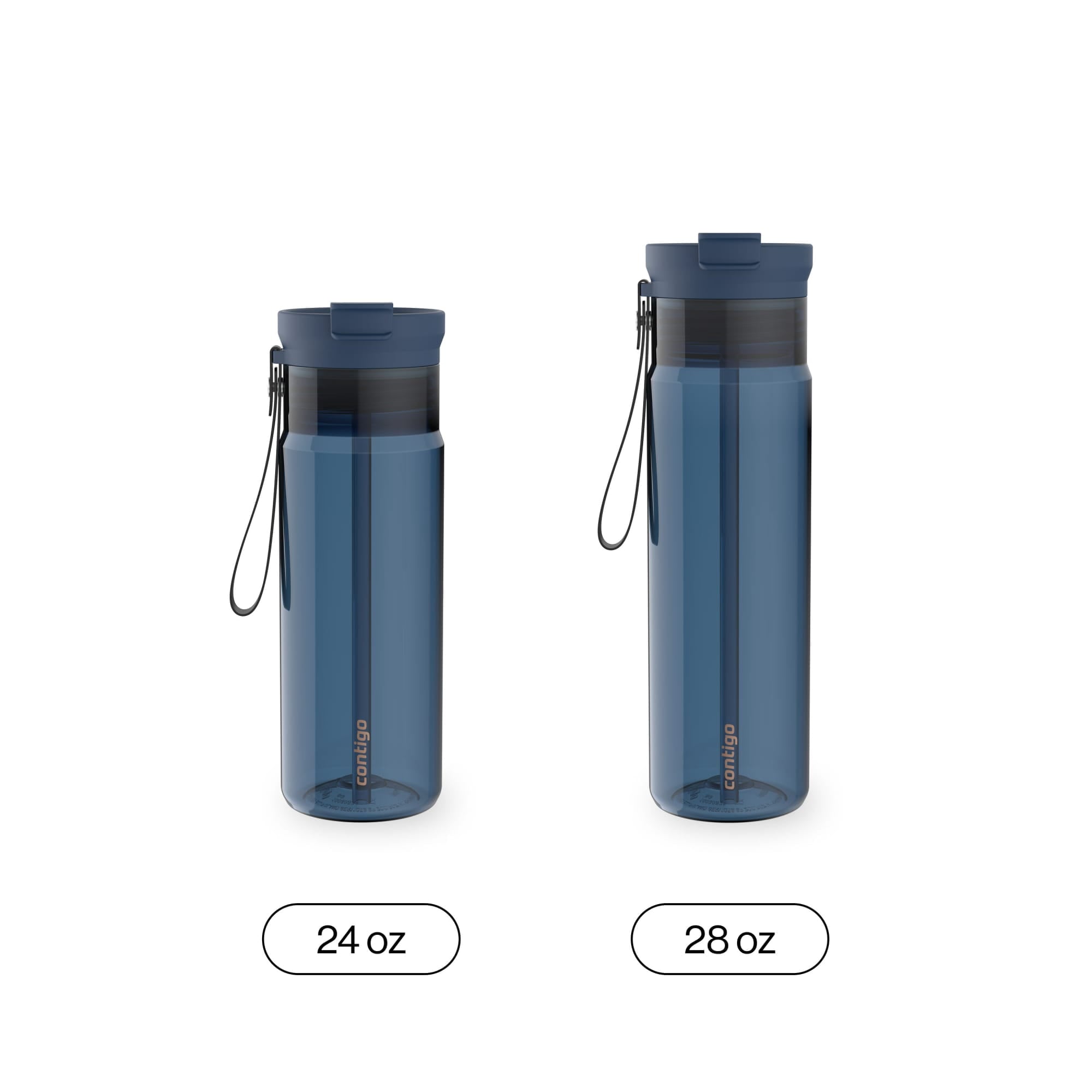 Contigo DualSip Leakproof Plastic Reusable Water Bottle with Carrying Strap, Black/Clear, 24 oz M47Z