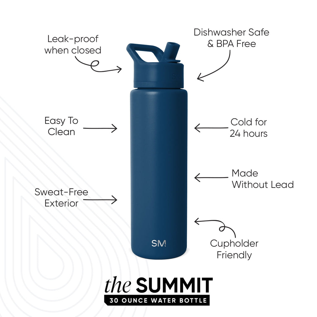 Simple Modern 30 fl oz Insulated Stainless Steel Summit Wide Mouth Water Bottle with Straw Lid | Slumberland M396Q