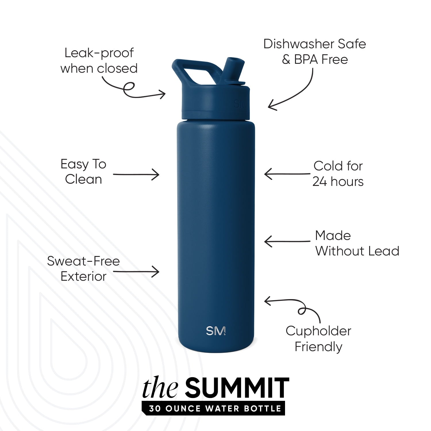 Simple Modern 30 fl oz Insulated Stainless Steel Summit Wide Mouth Water Bottle with Straw Lid | Slumberland M396Q