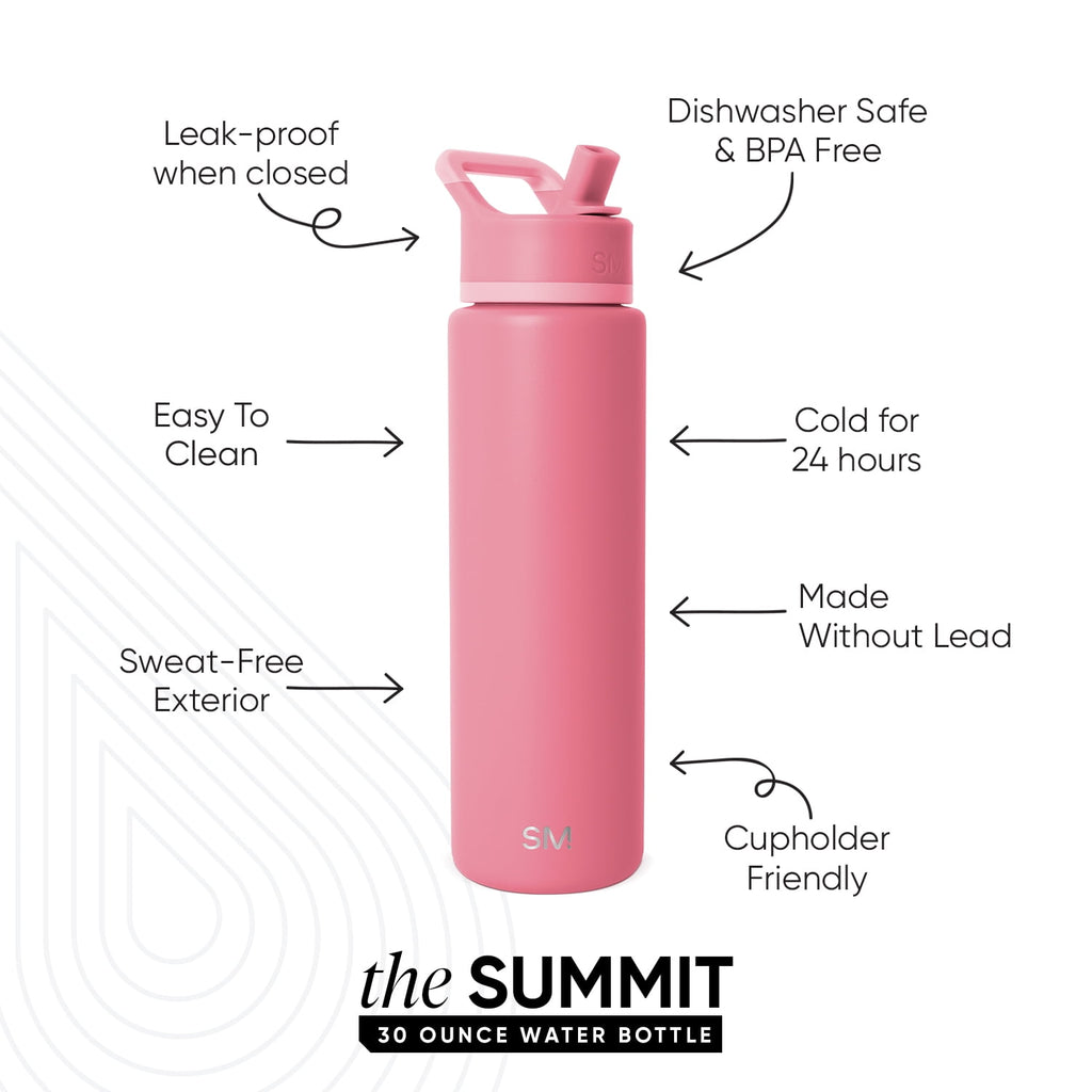 Simple Modern 30 fl oz Insulated Stainless Steel Summit Wide Mouth Water Bottle with Straw Lid | Slumberland M396Q