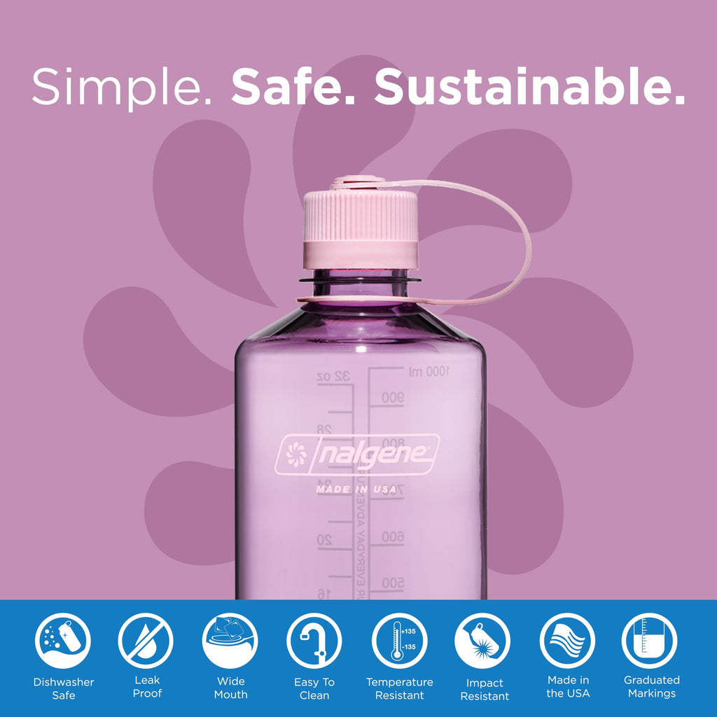 Nalgene Sustain Tritan BPA-Free Water Bottle Made with Material Derived from 50% Plastic Waste (using ISCC certified mass balance), 32 OZ, Narrow Mouth, Cherry Blossom M152R