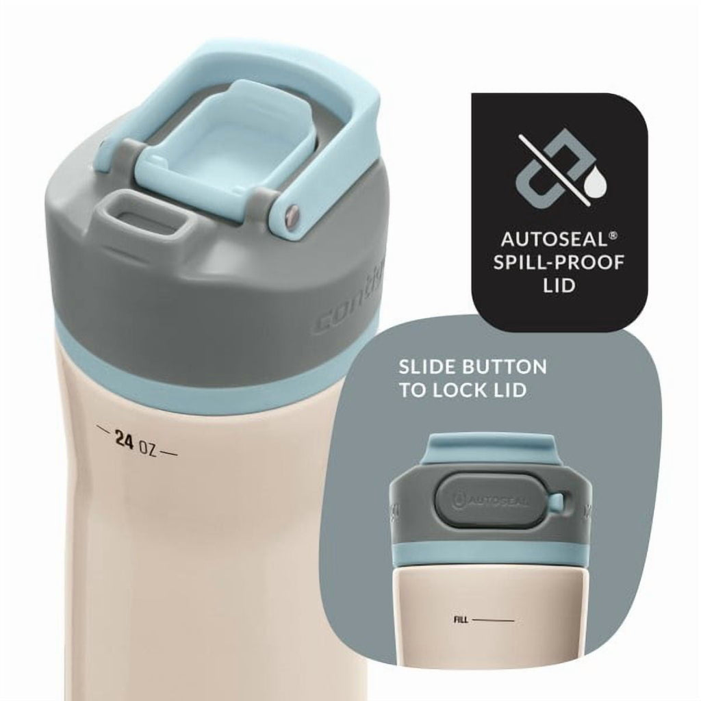 Contigo Clybourn Chill Stainless Steel FreeFlow Filter Water Bottle with AUTOSEAL, 24oz Salt M107V