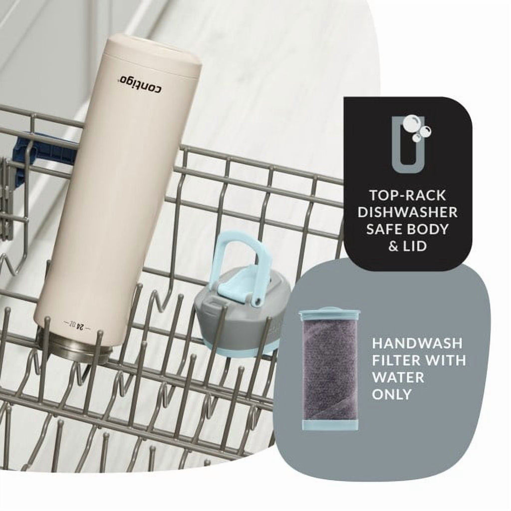 Contigo Clybourn Chill Stainless Steel FreeFlow Filter Water Bottle with AUTOSEAL, 24oz Salt M107V