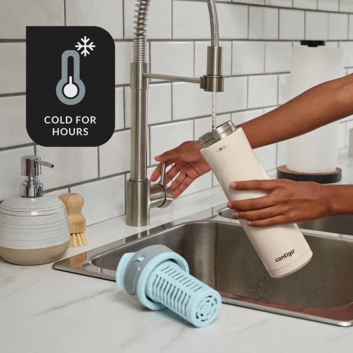 Contigo Clybourn Chill Stainless Steel FreeFlow Filter Water Bottle with AUTOSEAL, 24oz Salt M107V