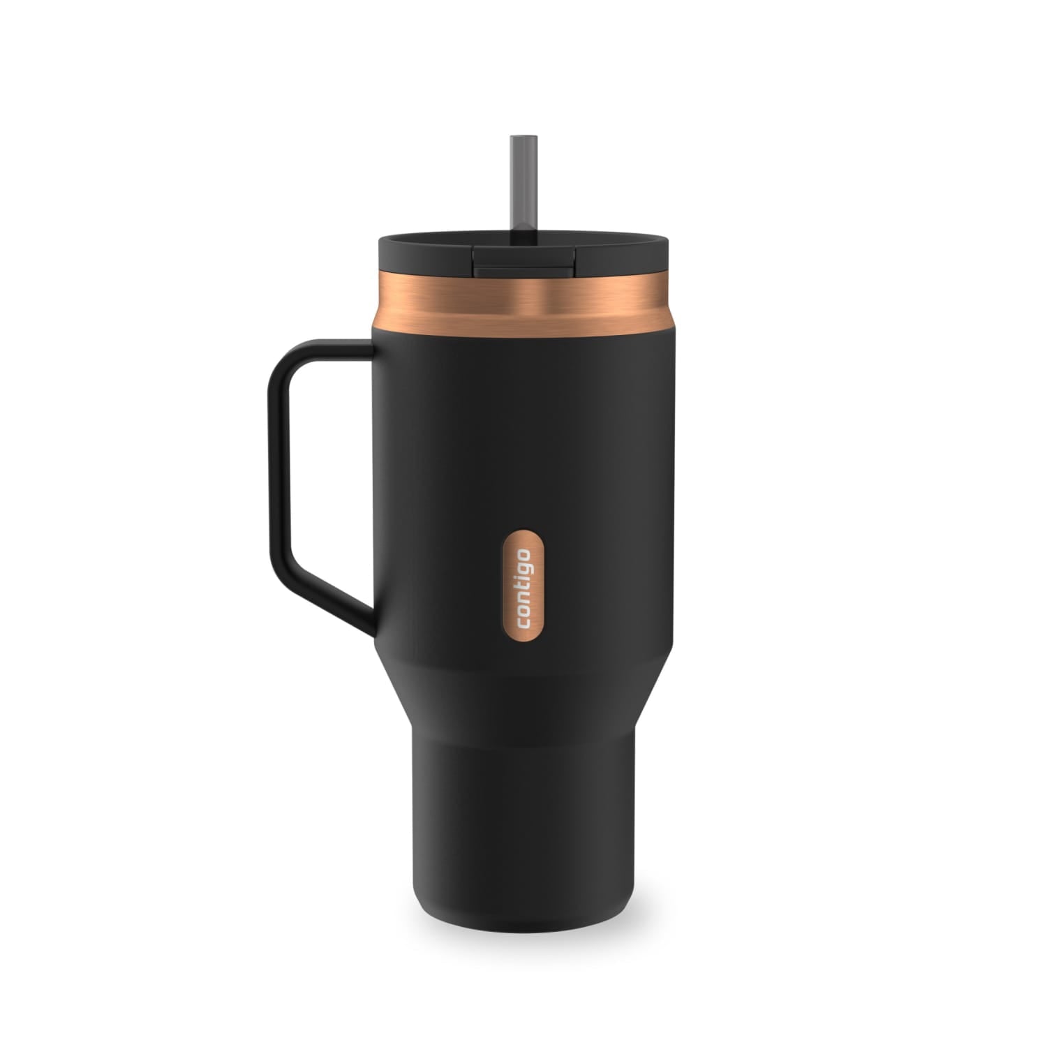 Contigo SnapSeal Leakproof Stainless Steel Reusable Water Bottle Tumbler with Side Handle, Black/Bronze, 30 oz M15H