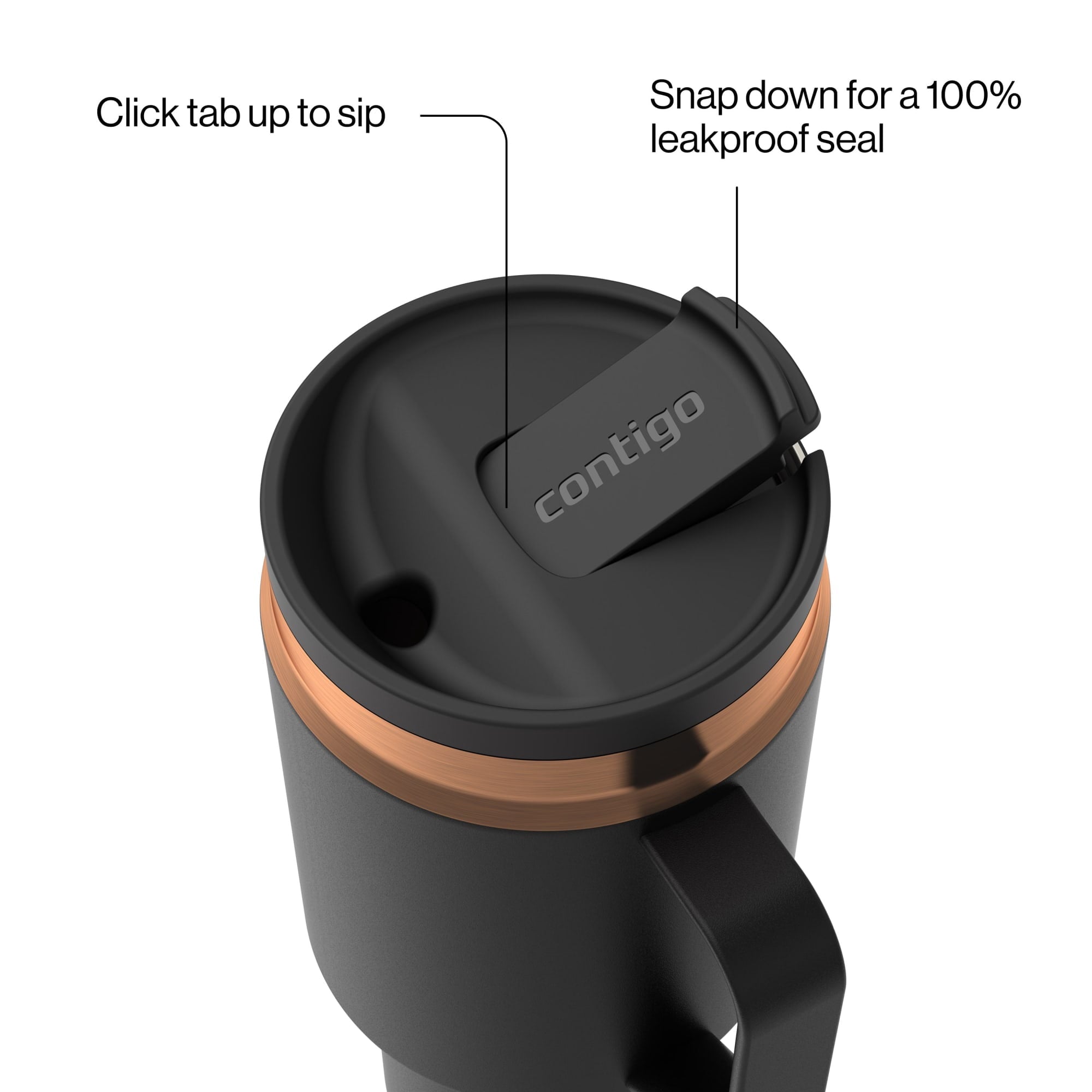 Contigo SnapSeal Leakproof Stainless Steel Reusable Water Bottle Tumbler with Side Handle, Black/Bronze, 30 oz M15H