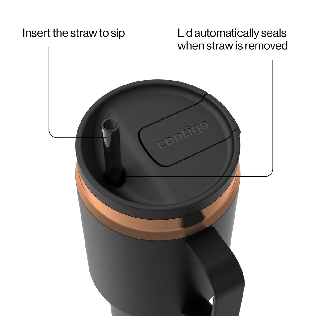 Contigo SnapSeal Leakproof Stainless Steel Reusable Water Bottle Tumbler with Side Handle, Black/Bronze, 30 oz M15H