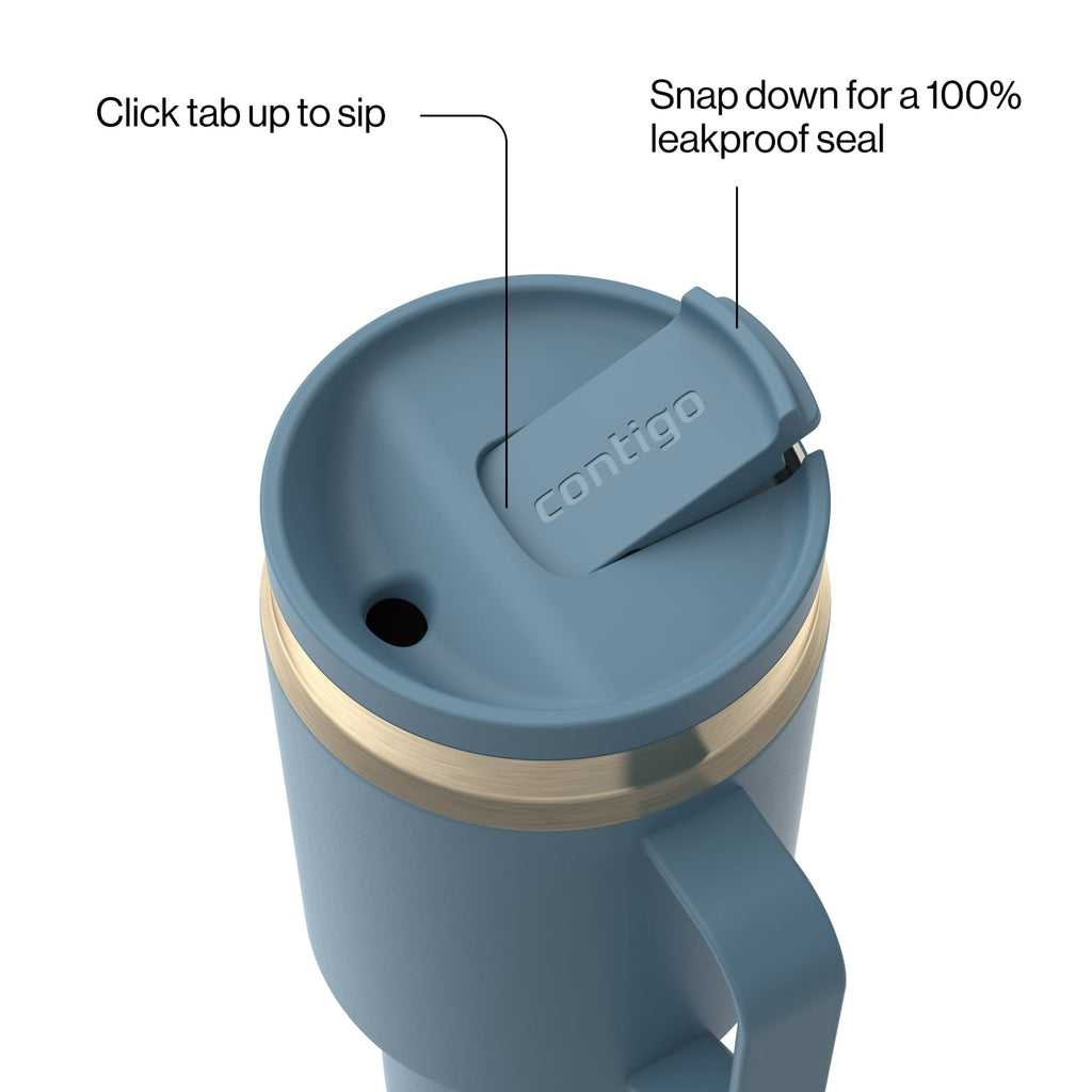 Contigo SnapSeal Leakproof Stainless Steel Reusable Water Bottle Tumbler with Side Handle, Black/Bronze, 30 oz M15H