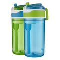 Contigo Kids 2-in-1 Snack Hero Tumbler Featuring 4oz Snack Holder Stacked on Top of 13oz Water Bottle - BPA Free, Durable Tritan w/Flexible Carry Handle &amp; Spill-Proof Valve, Green &amp; Blue – 2 Pack M75D