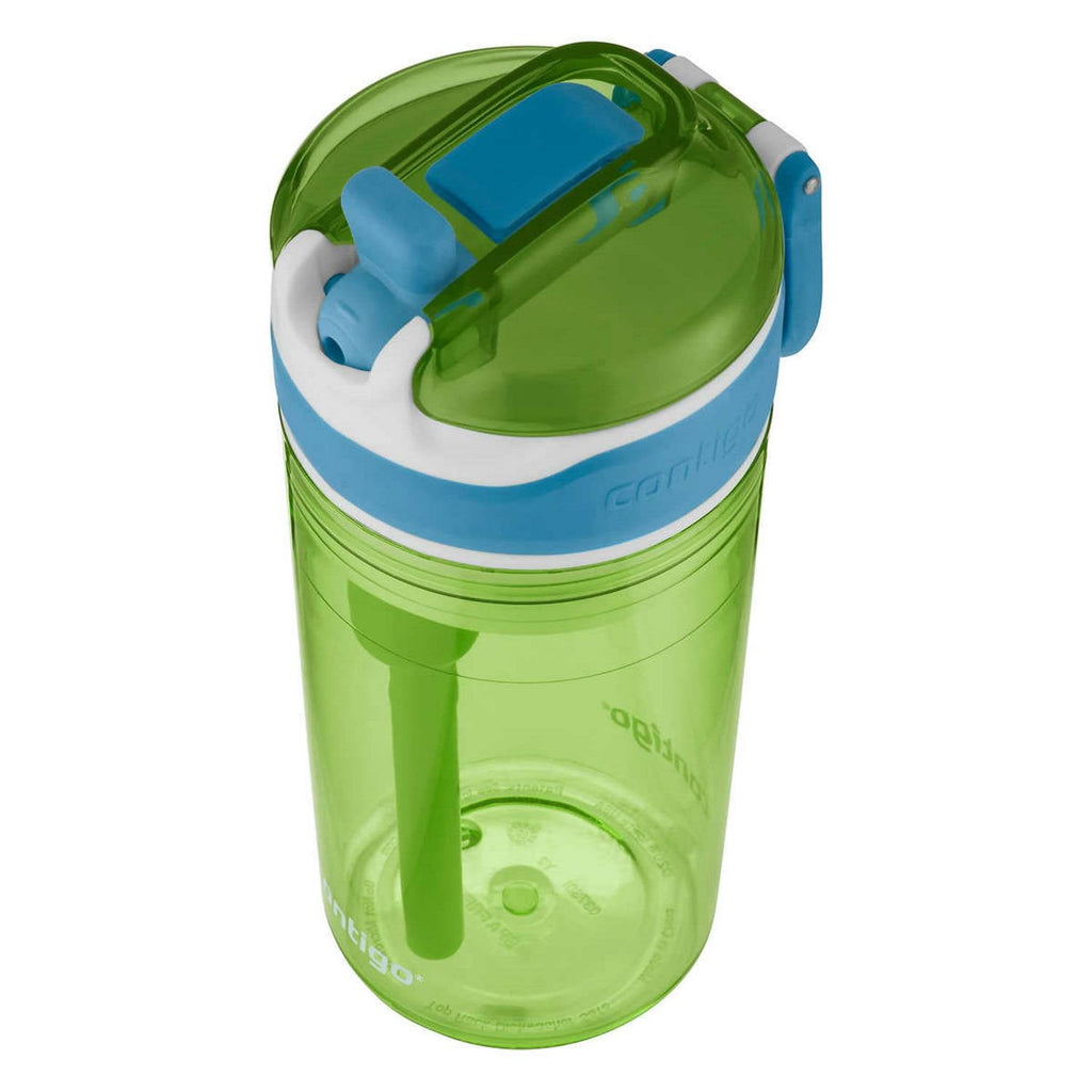 Contigo Kids 2-in-1 Snack Hero Tumbler Featuring 4oz Snack Holder Stacked on Top of 13oz Water Bottle - BPA Free, Durable Tritan w/Flexible Carry Handle &amp; Spill-Proof Valve, Green &amp; Blue – 2 Pack M75D