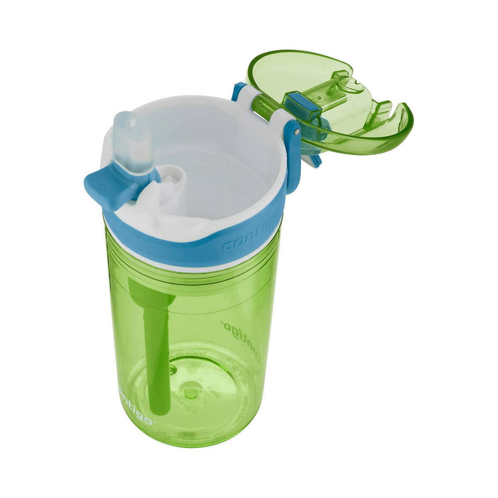 Contigo Kids 2-in-1 Snack Hero Tumbler Featuring 4oz Snack Holder Stacked on Top of 13oz Water Bottle - BPA Free, Durable Tritan w/Flexible Carry Handle &amp; Spill-Proof Valve, Green &amp; Blue – 2 Pack M75D