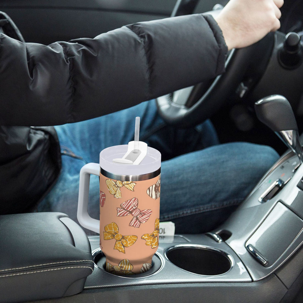 40 oz Insulated Stainless Steel Tumbler Double Wall Stainless Steel Tumbler with 2-Way Drinking Cute Animal Print Bows M678A