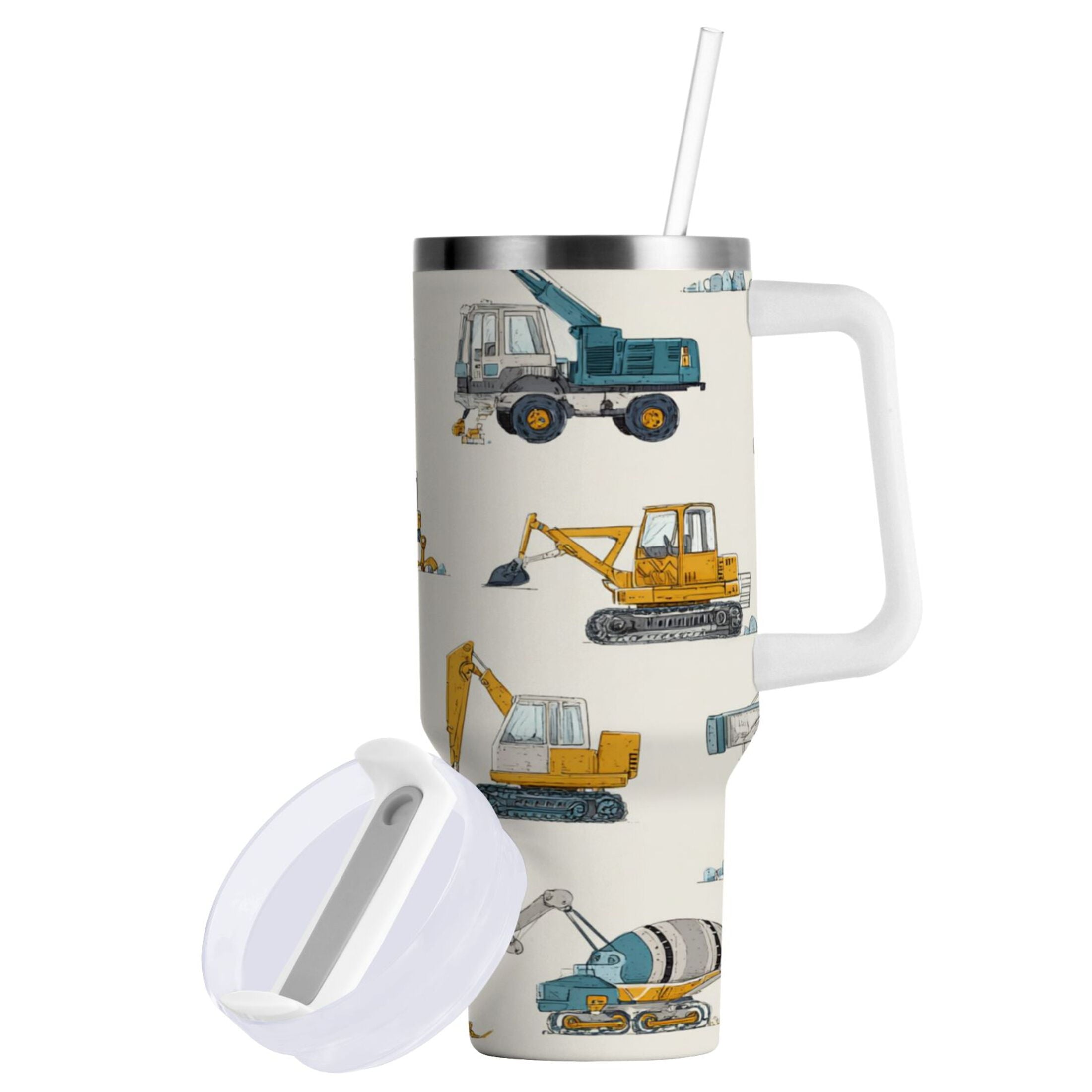 30 oz Insulated Stainless Steel Tumbler Double Wall Stainless Steel Tumbler with 2-Way Drinking Engineering Vehicle Pattern M653U