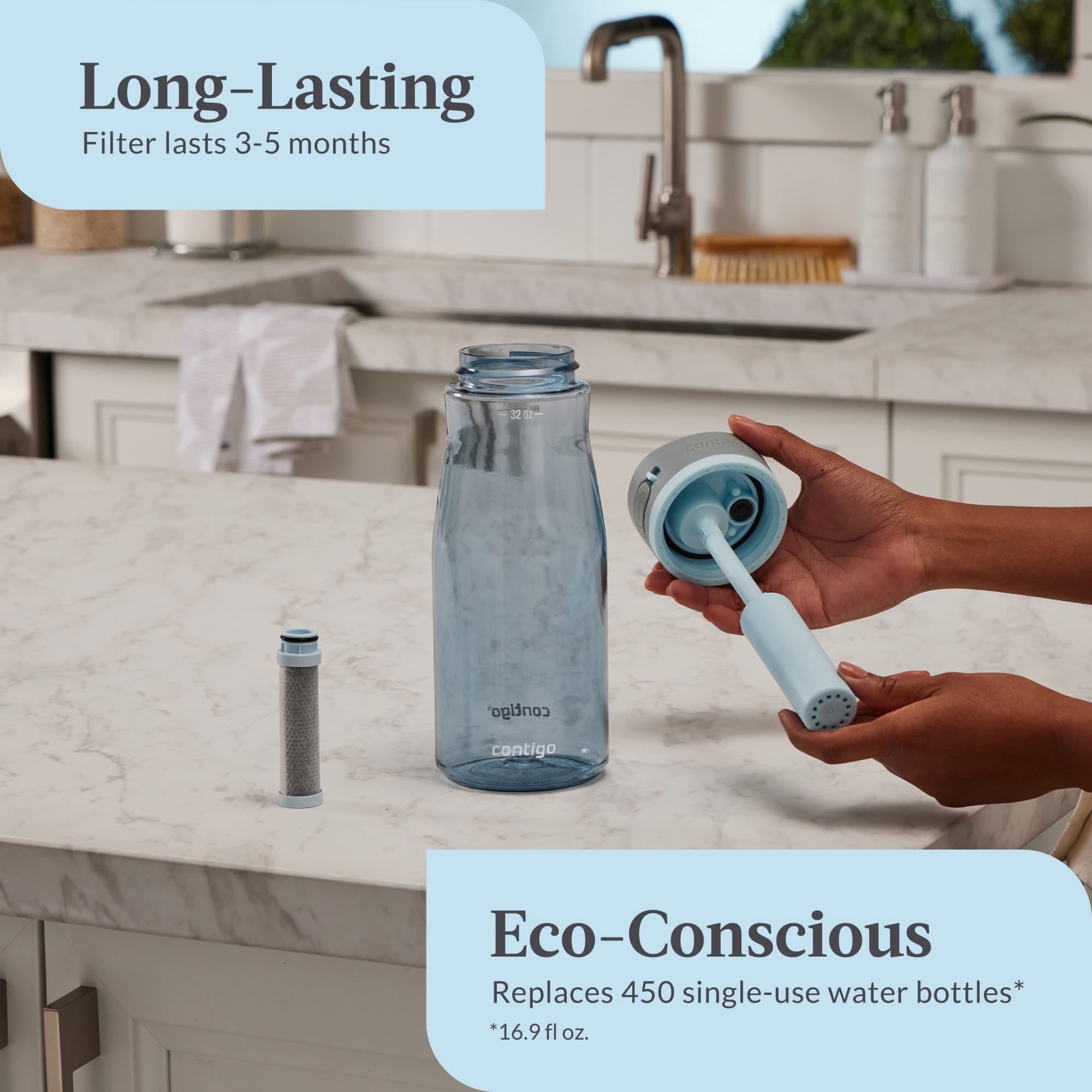 Contigo Wells Plastic Filter Water Bottle with AUTOSPOUT Straw Lid, 32 oz., Dark Ice M08K