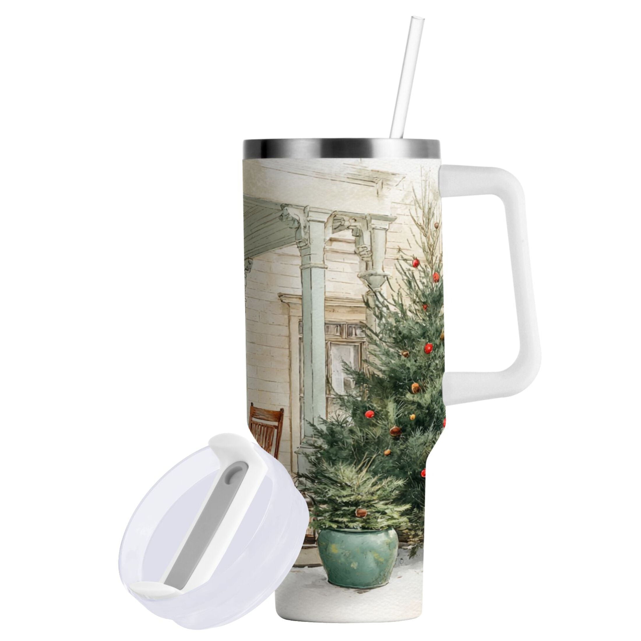 30 oz Insulated Stainless Steel Tumbler Double Wall Stainless Steel Tumbler with 2-Way Drinking Charming Christmas Doorway M670E