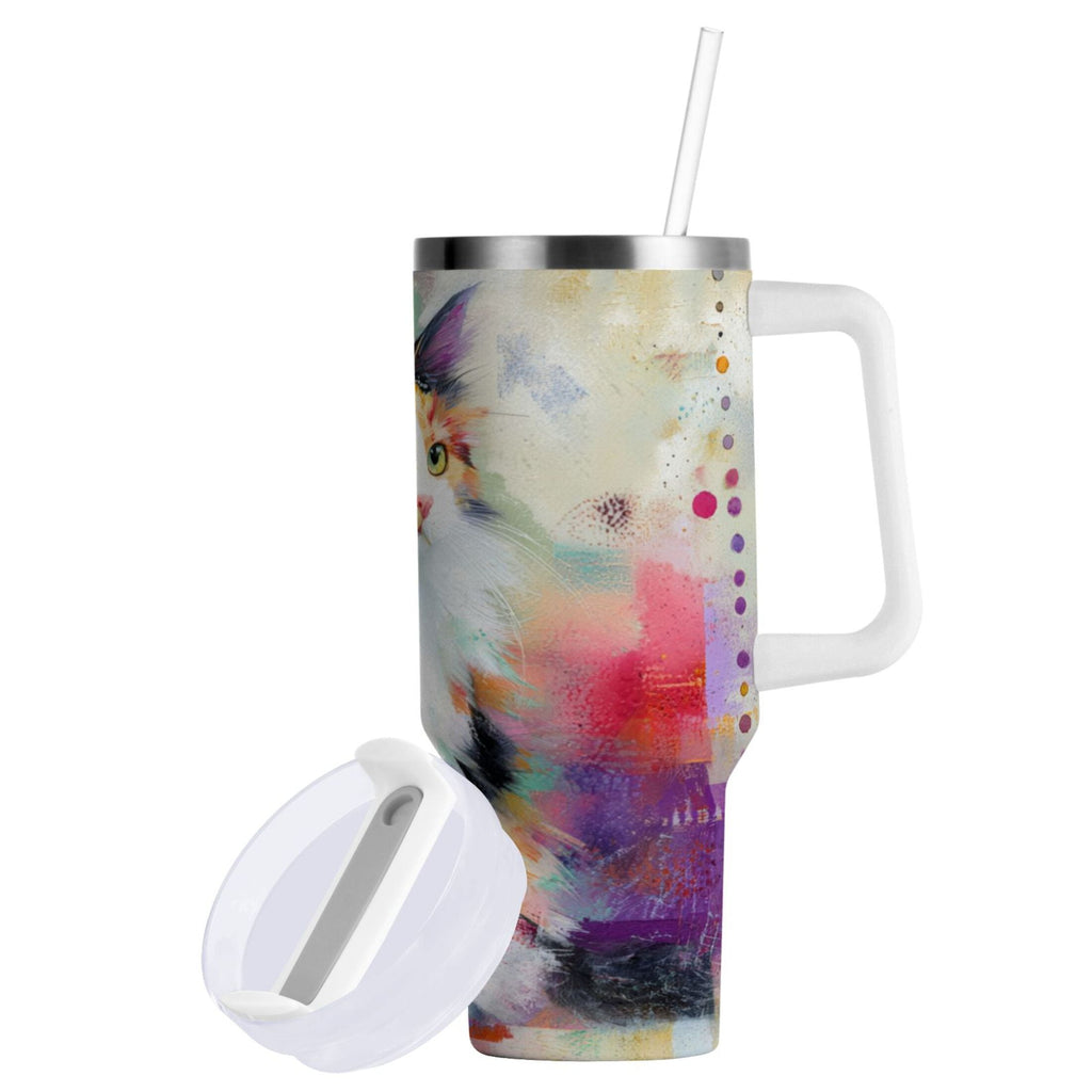 30 oz Insulated Stainless Steel Tumbler Double Wall Stainless Steel Tumbler with 2-Way Drinking Charming Hairy Cat M672B