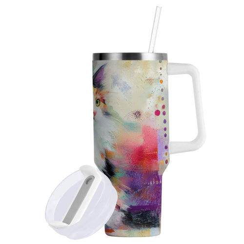 30 oz Insulated Stainless Steel Tumbler Double Wall Stainless Steel Tumbler with 2-Way Drinking Charming Hairy Cat M672B