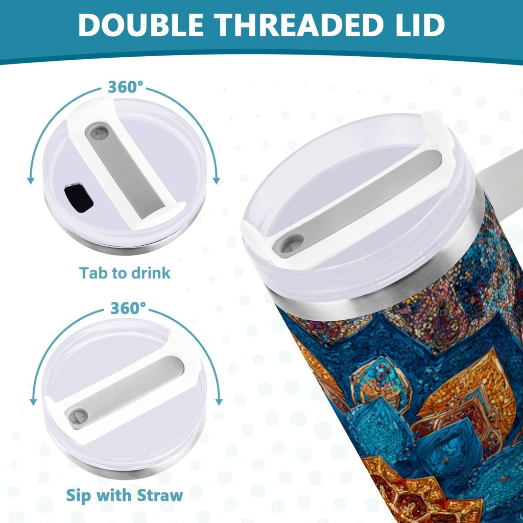 40 oz Insulated Stainless Steel Tumbler Double Wall Stainless Steel Tumbler with 2-Way Drinking Intricate Geometric Shapes M518A