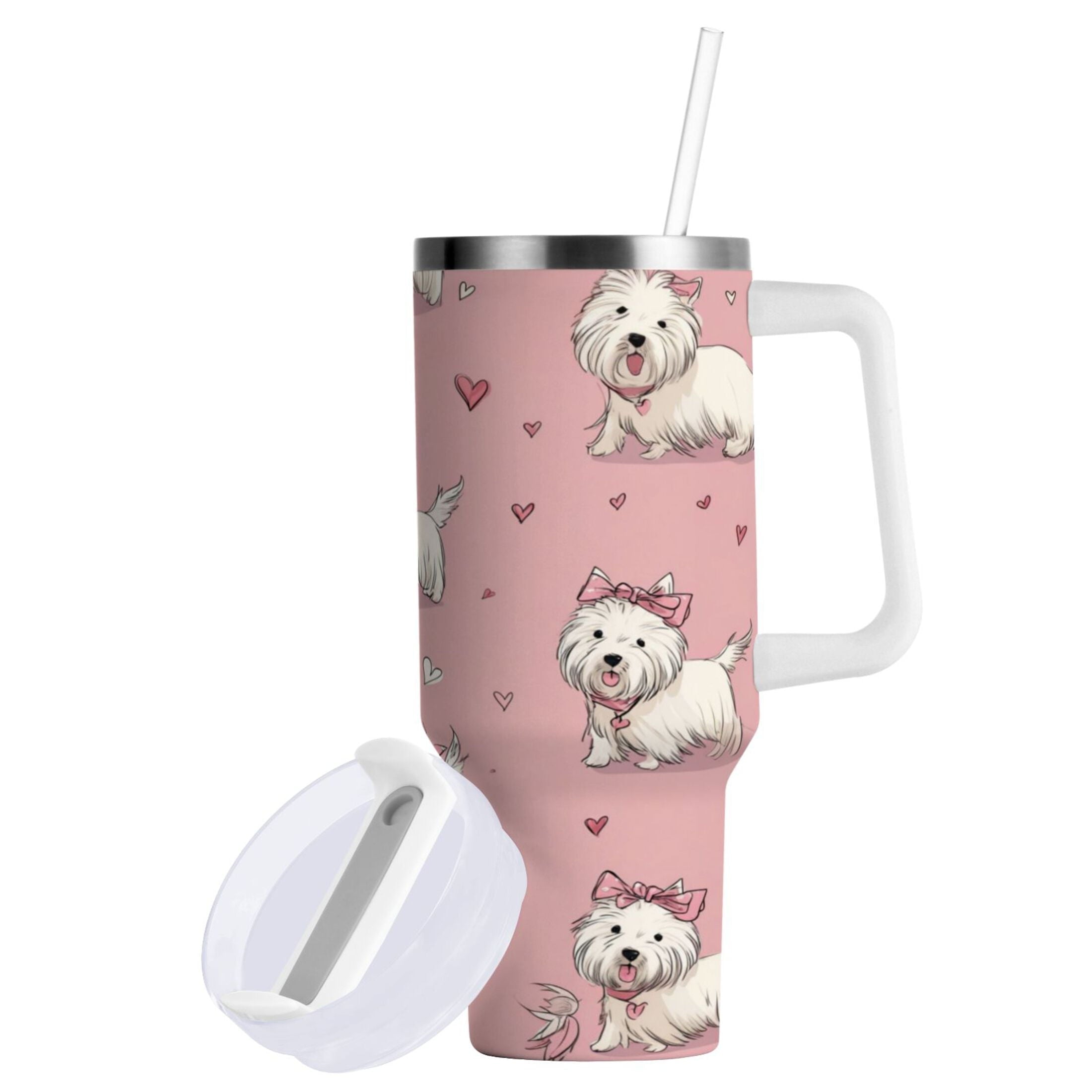 30 oz Insulated Stainless Steel Tumbler Double Wall Stainless Steel Tumbler with 2-Way Drinking Dogs Wearing Bows M659H