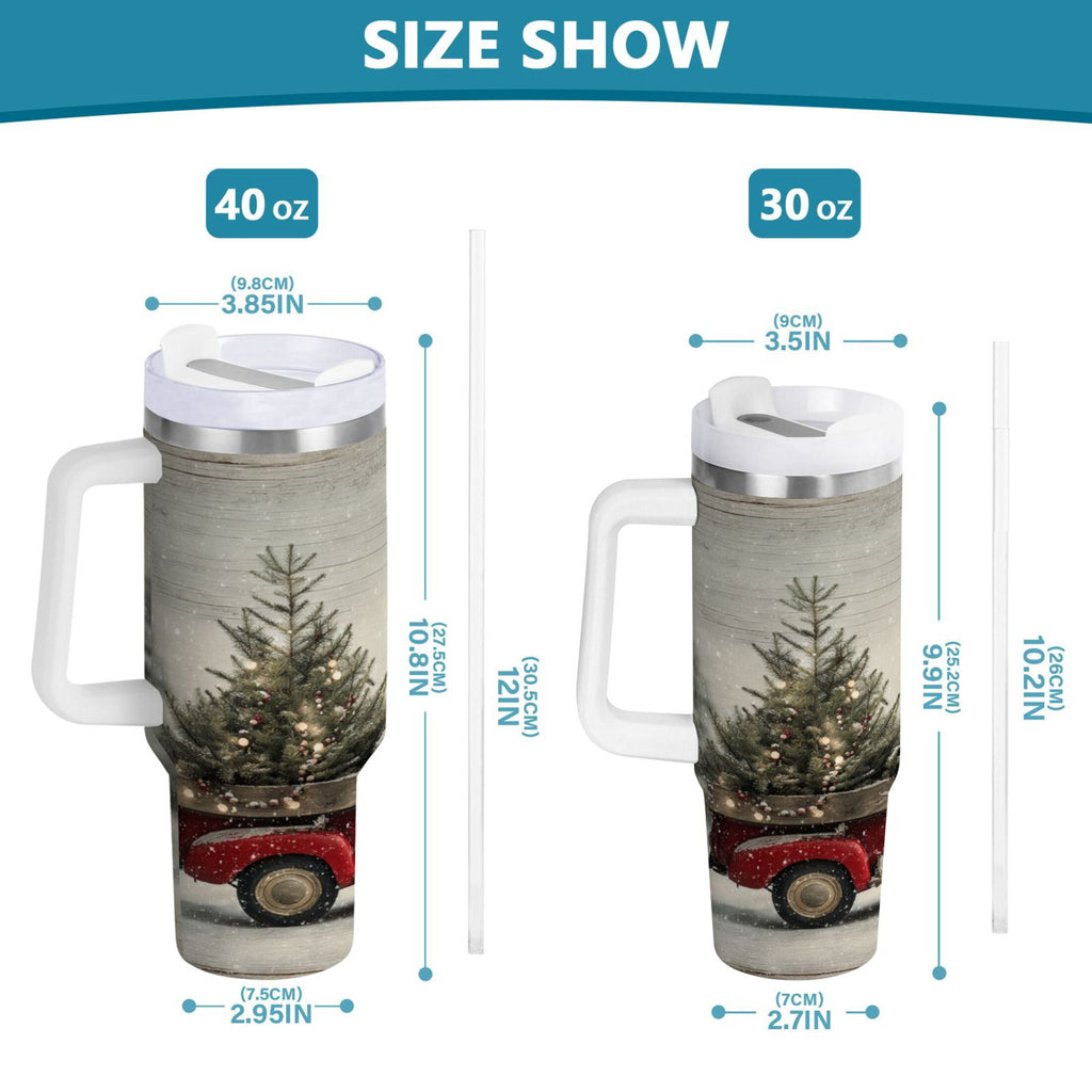 40 oz Insulated Stainless Steel Tumbler Double Wall Stainless Steel Tumbler with 2-Way Drinking Vintage Red Truck M631D