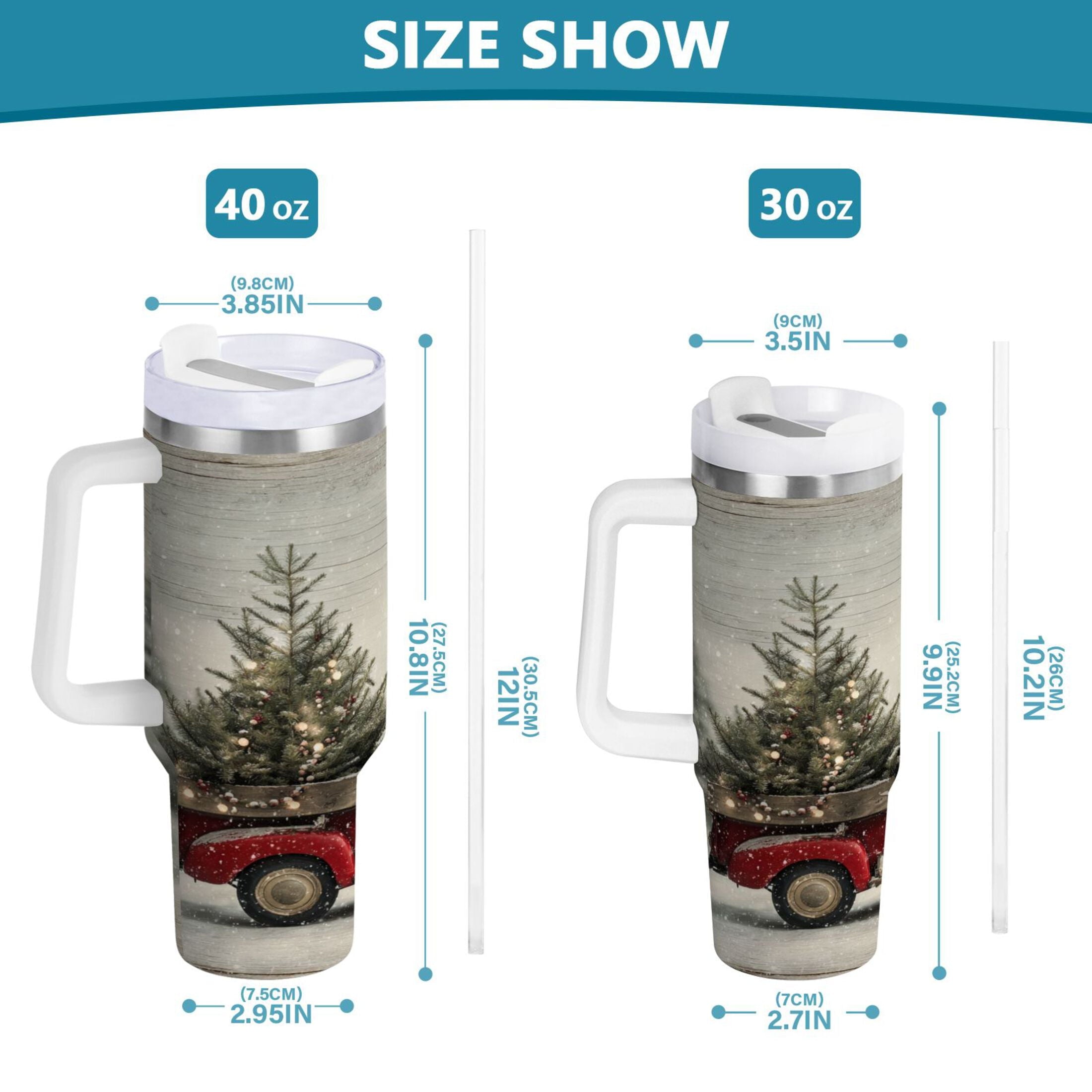40 oz Insulated Stainless Steel Tumbler Double Wall Stainless Steel Tumbler with 2-Way Drinking Vintage Red Truck M631D