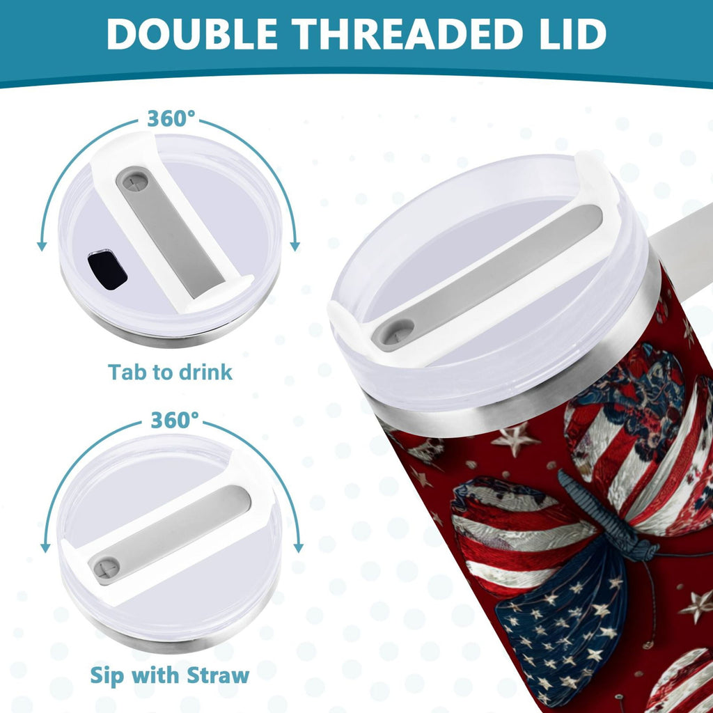 40 oz Insulated Stainless Steel Tumbler Double Wall Stainless Steel Tumbler with 2-Way Drinking Butterfly with National Flag M517S