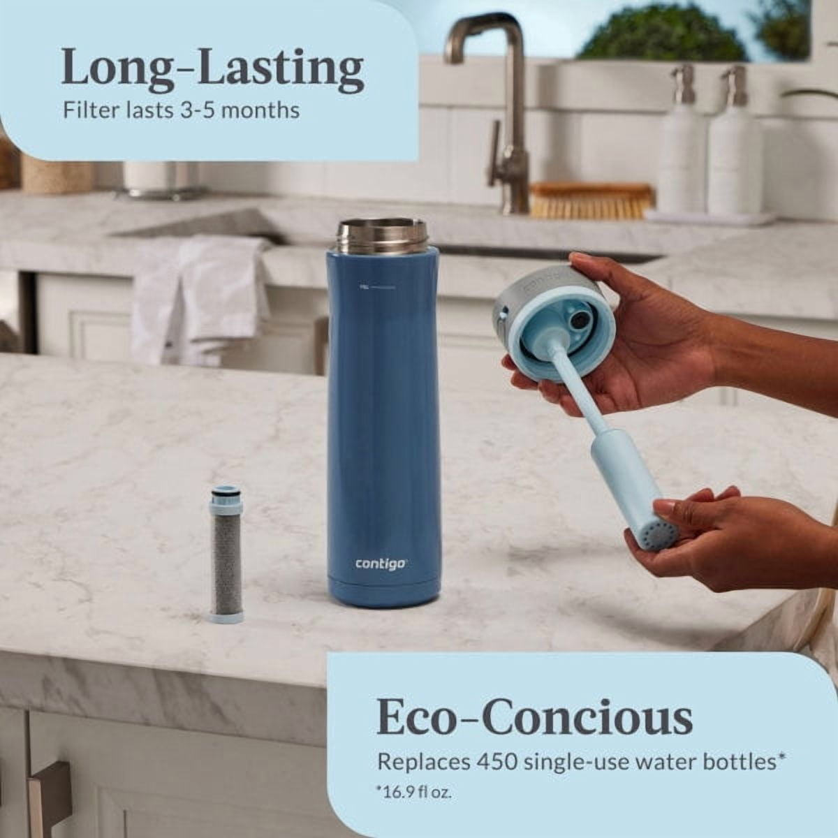 Contigo 24 oz. Wells Chill Stainless Steel Filter Bottle w/ Filters - Dark Ice M84T