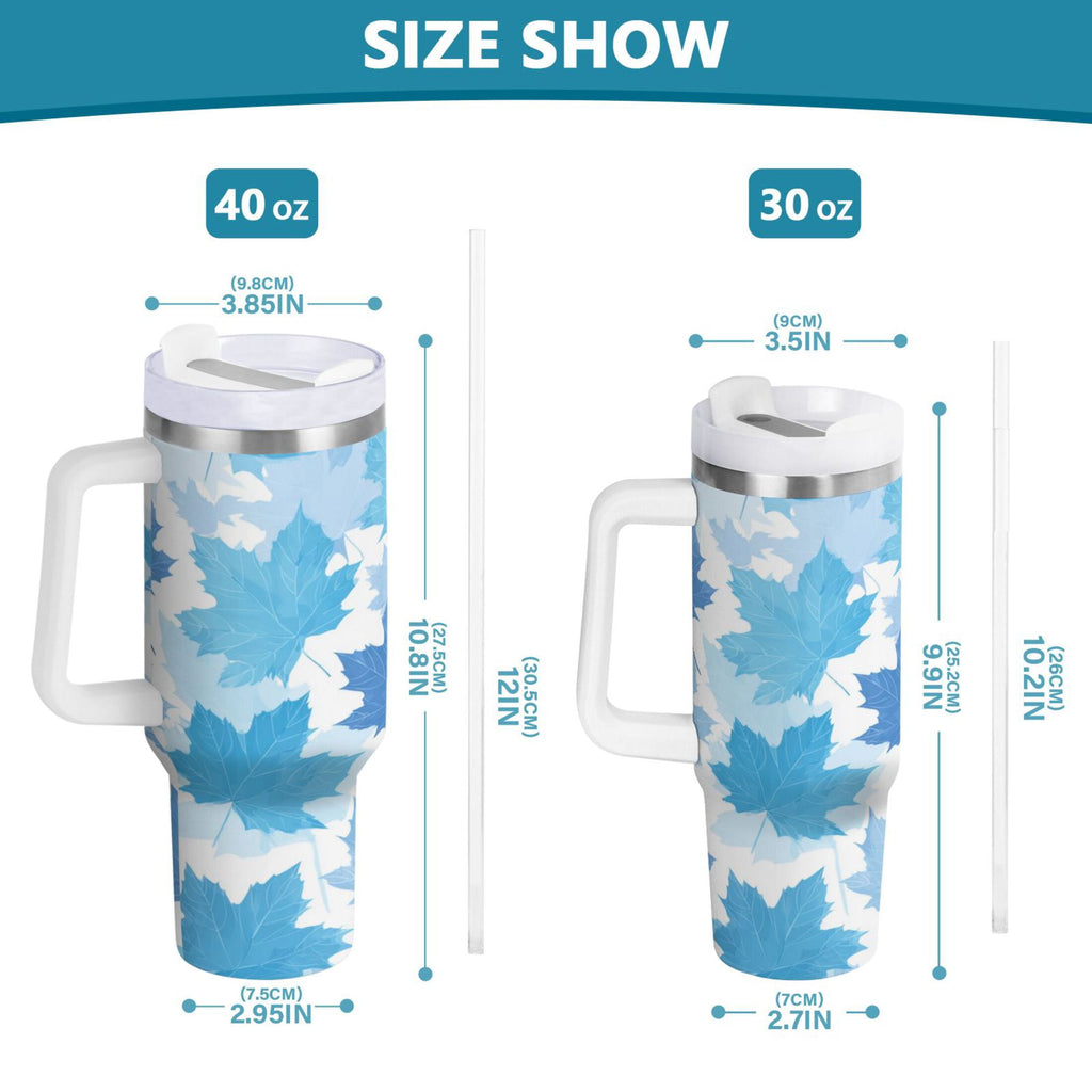 30 oz Insulated Stainless Steel Tumbler Double Wall Stainless Steel Tumbler with 2-Way Drinking Light Blue Maple Leaves M461C