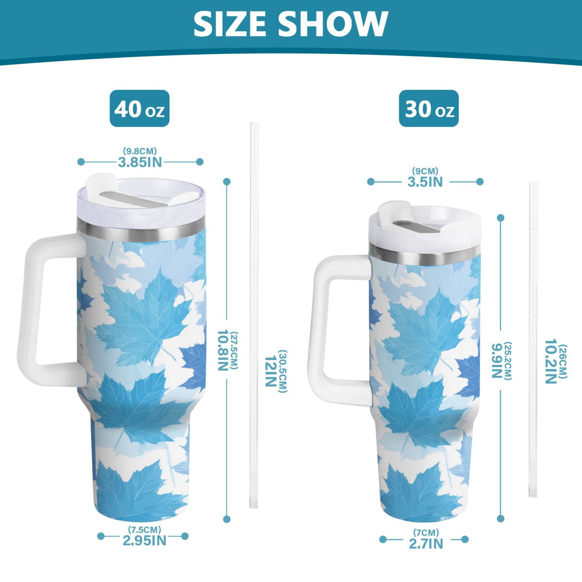 30 oz Insulated Stainless Steel Tumbler Double Wall Stainless Steel Tumbler with 2-Way Drinking Light Blue Maple Leaves M461C