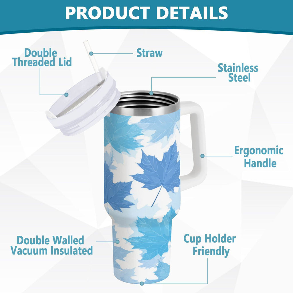30 oz Insulated Stainless Steel Tumbler Double Wall Stainless Steel Tumbler with 2-Way Drinking Light Blue Maple Leaves M461C