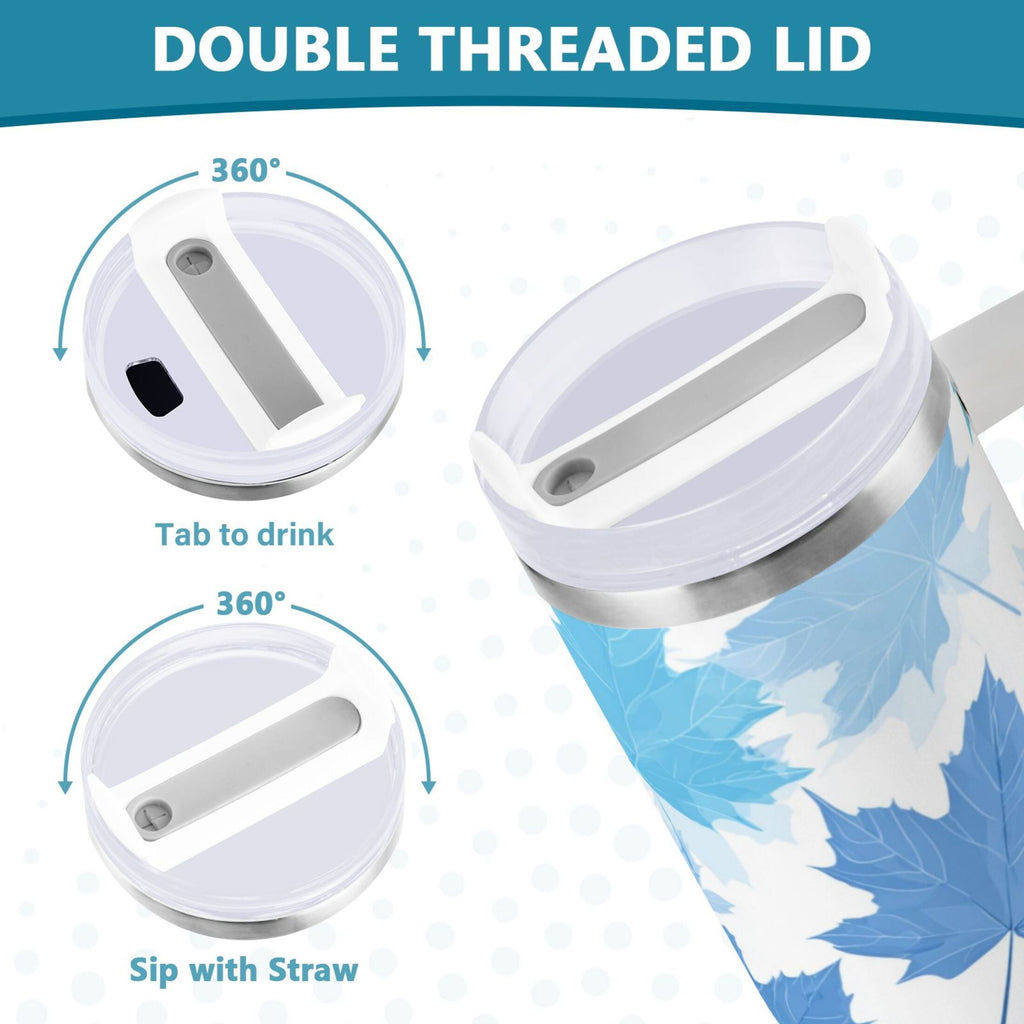 30 oz Insulated Stainless Steel Tumbler Double Wall Stainless Steel Tumbler with 2-Way Drinking Light Blue Maple Leaves M461C