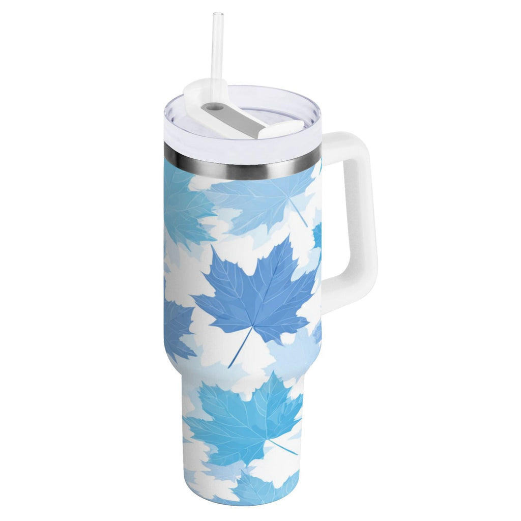 30 oz Insulated Stainless Steel Tumbler Double Wall Stainless Steel Tumbler with 2-Way Drinking Light Blue Maple Leaves M461C