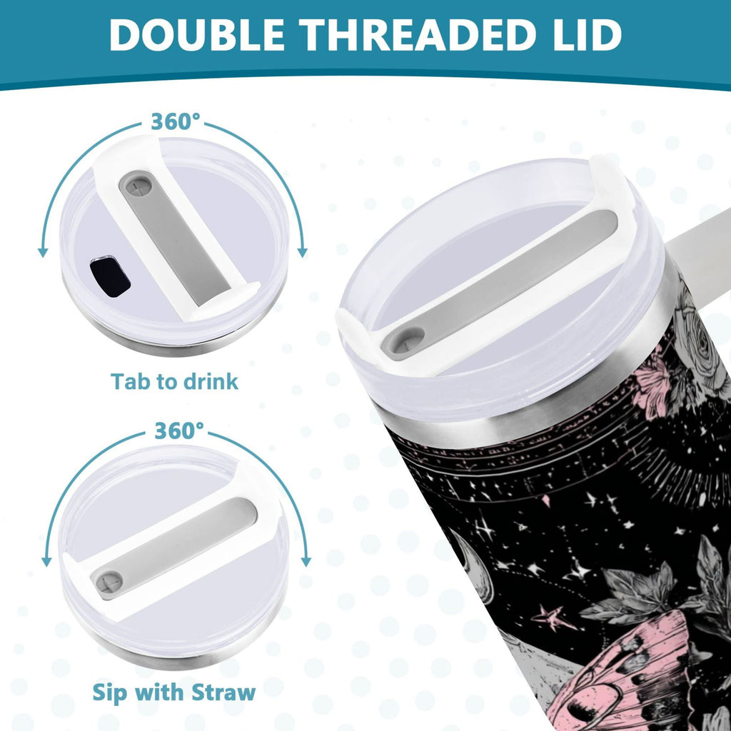 30 oz Insulated Stainless Steel Tumbler Double Wall Stainless Steel Tumbler with 2-Way Drinking Butterfly by Moon and Flowers M542U