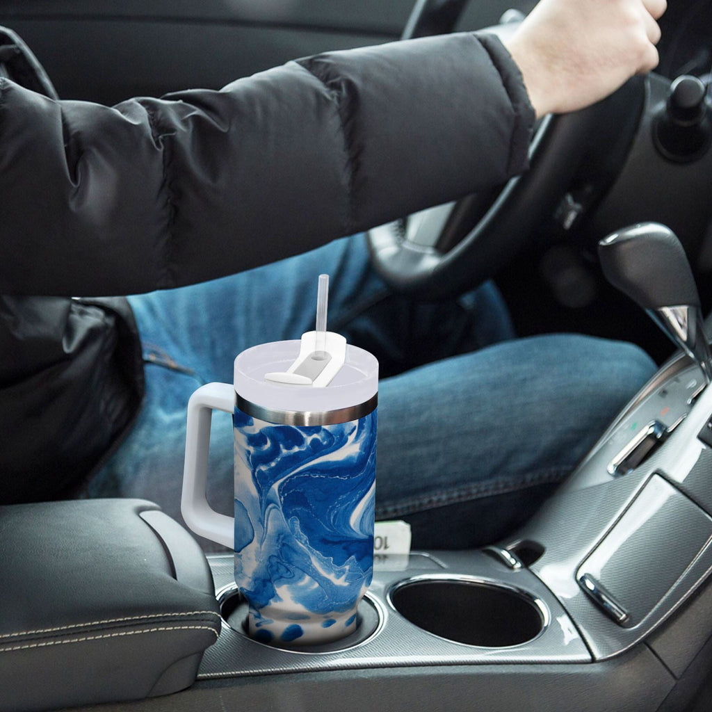 40 oz Insulated Stainless Steel Tumbler Double Wall Stainless Steel Tumbler with 2-Way Drinking Indigo Blue Tie-dye Pattern M632K