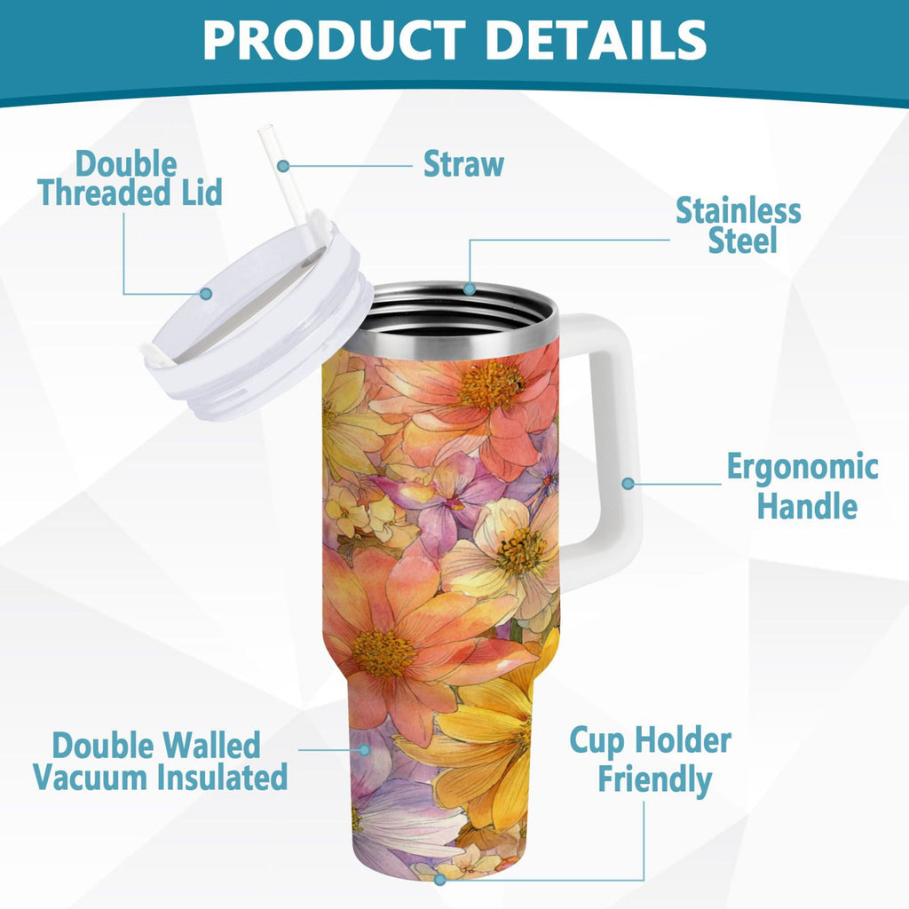 30 oz Insulated Stainless Steel Tumbler Double Wall Stainless Steel Tumbler with 2-Way Drinking Summer Blossoms M540J