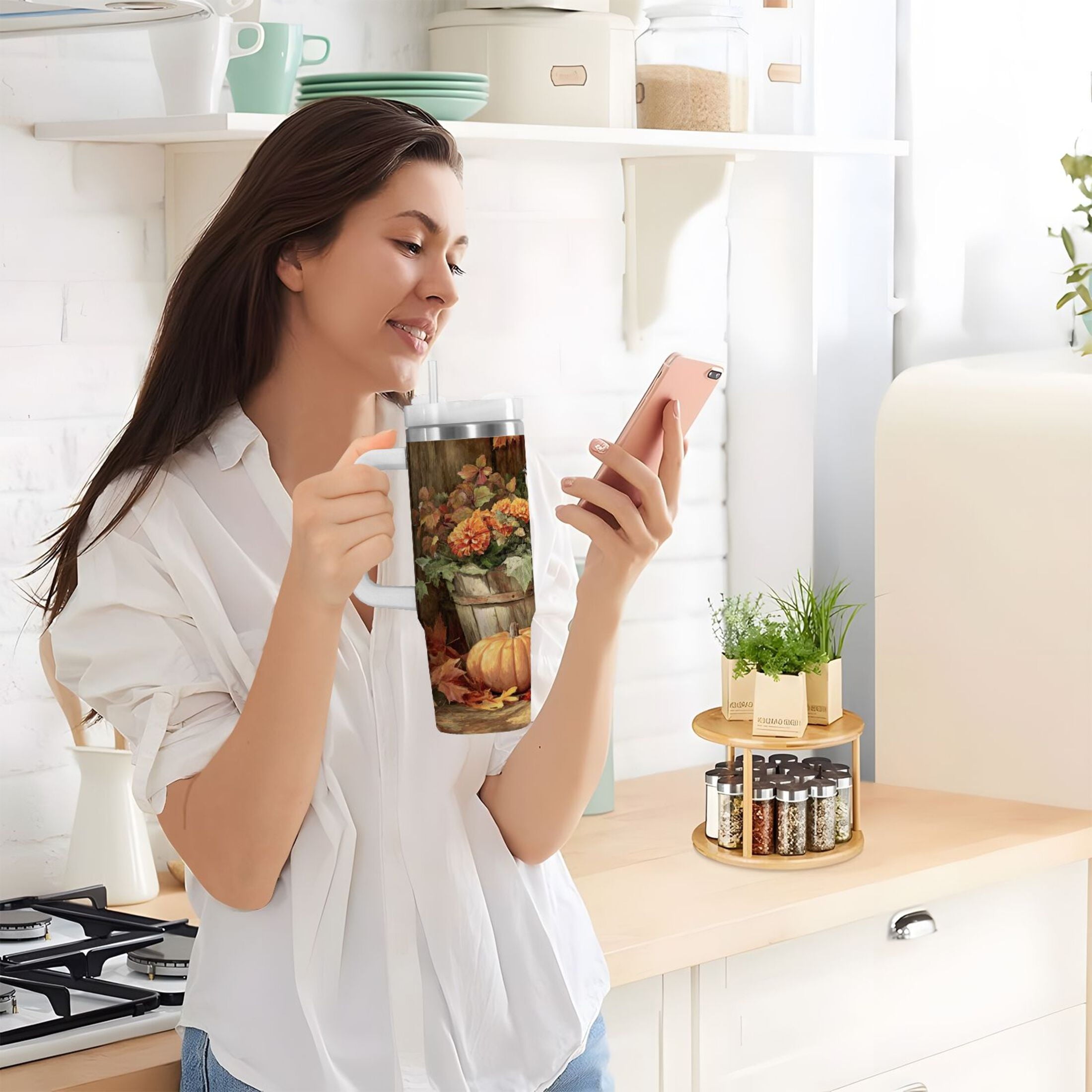 30 oz Insulated Stainless Steel Tumbler Double Wall Stainless Steel Tumbler with 2-Way Drinking Beautiful Fall Scene M610K
